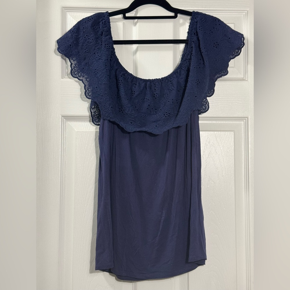 Maurices Navy Lace Off Shoulder Top Boho Romantic Blouse XXL